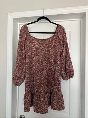 Lily Rose Rust Floral Long-Sleeve Scoop Neck Dress